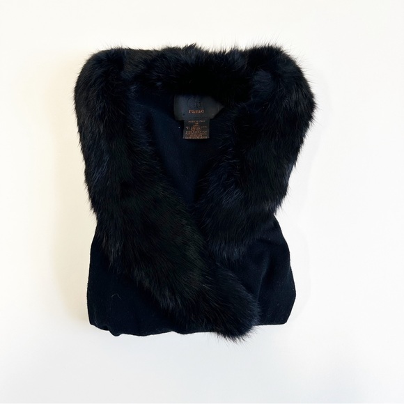 Y2K Crop Wrap Cardigan with Rabbit Fur Collar - Picture 2 of 3